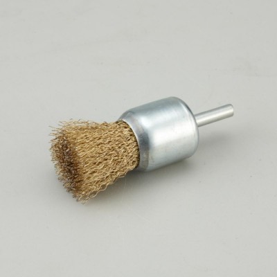 Brass coated Steel wire brush with shaft  1'' crimped Wire tip Brush 6mm shaft Wire brush in abrasive tools